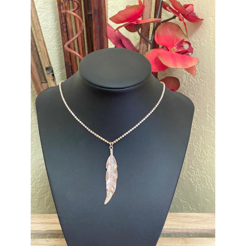 Bohemian Feather Rhinestone Pendant Gold Color Necklace